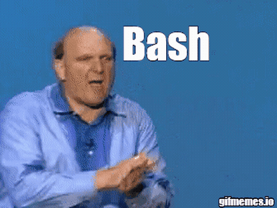 A Man In A Blue Shirt With The Words Bash Bash Written Above Him GIF