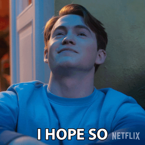A Man In A Blue Shirt With The Words I Hope So Netflix On The Bottom GIF