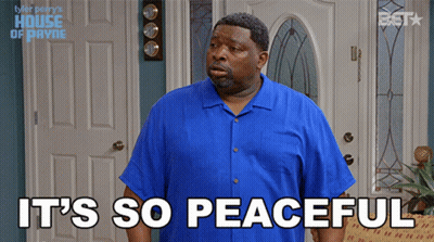 A Man In A Blue Shirt With The Words It 'S So Peaceful GIF