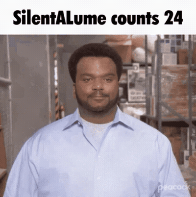 A Man In A Blue Shirt With The Words Silentalume Counts 24 On The Top GIF