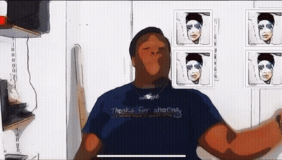 A Man In A Blue Shirt With The Words Thanks For Sharing On It GIF