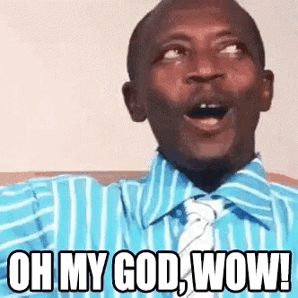 A Man In A Blue Striped Shirt And Tie Is Making A Funny Face And Saying Oh My God Wow . GIF