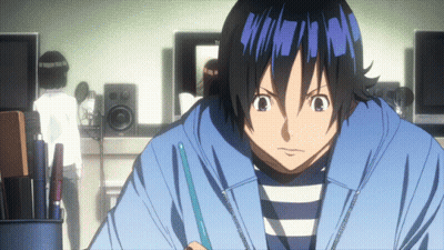 A Man In A Blue Striped Shirt Is Looking At Something GIF