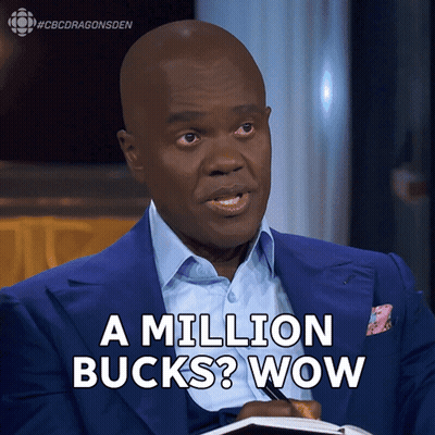 A Man In A Blue Suit Is Saying " A Million Bucks Wow " GIF