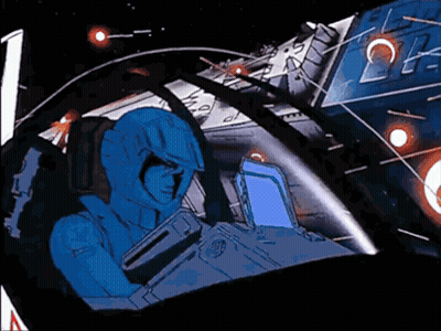 A Man In A Blue Suit Is Sitting In A Space Ship GIF