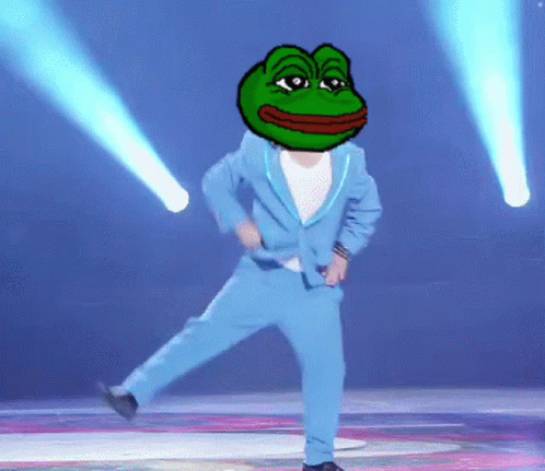 A Man In A Blue Suit With A Frog On His Head GIF