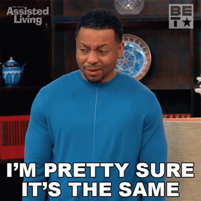 A Man In A Blue Sweater Says " I 'M Pretty Sure It 'S The Same " GIF