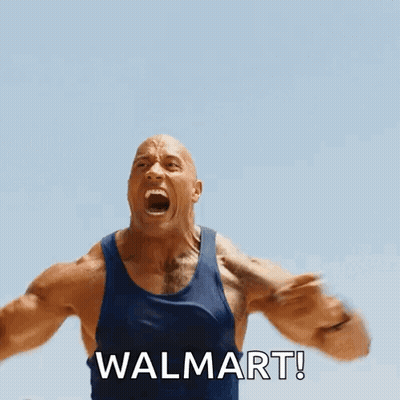 A Man In A Blue Tank Top Is Screaming With The Word Walmart Written Below Him GIF