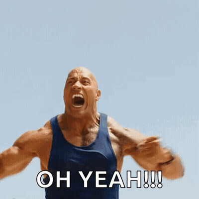 A Man In A Blue Tank Top Is Screaming With The Words Oh Yeah Written Above Him GIF