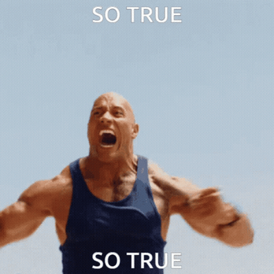 A Man In A Blue Tank Top Is Screaming With The Words So True On The Bottom GIF