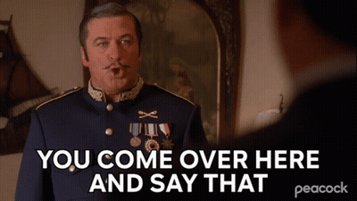 A Man In A Blue Uniform Says You Come Over Here And Say That GIF
