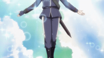 A Man In A Blue Uniform With A Sword In His Hand GIF
