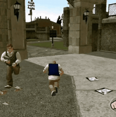 A Man In A Blue Vest Is Running Away From Another Man GIF
