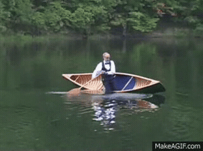 A Man In A Bow Tie Is Rowing A Boat On A Lake GIF