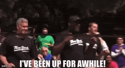 A Man In A Boxing Ring Says " I 'Ve Been Up For Awhile ! " GIF
