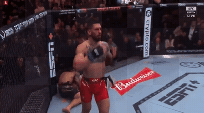 A Man In A Boxing Ring With A Budweiser Advertisement GIF