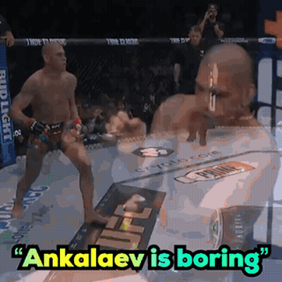 A Man In A Boxing Ring With The Words " Ankalaev Is Boring " On The Bottom GIF