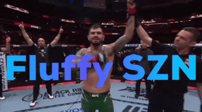 A Man In A Boxing Ring With The Words Fluffy Szn In Blue Letters GIF
