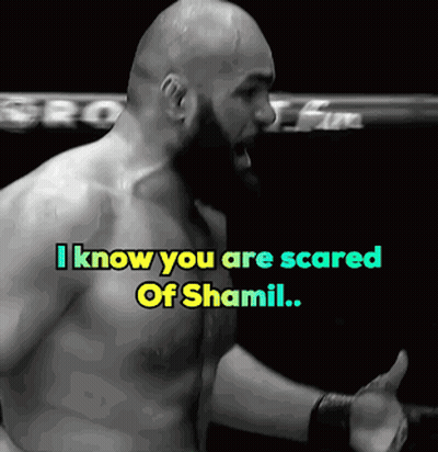 A Man In A Boxing Ring With The Words " I Know You Are Scared Of Shamil " Above Him GIF