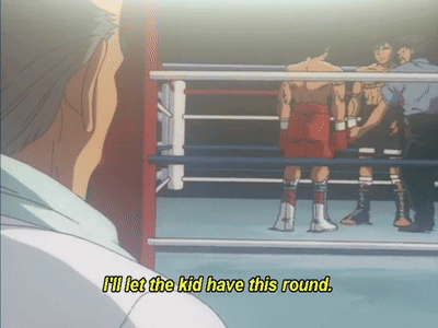 A Man In A Boxing Ring With The Words I 'Ll Let The Kid Have This Round GIF