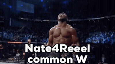 A Man In A Boxing Ring With The Words " Nate4reeel Common W " Above Him GIF