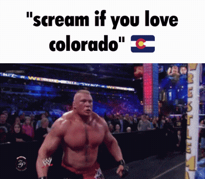 A Man In A Boxing Ring With The Words " Scream If You Love Colorado " GIF