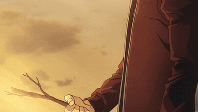 A Man In A Brown Coat Is Holding A Stick In His Right Hand GIF