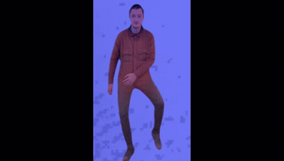 A Man In A Brown Jacket Is Jumping In The Air With His Arms Outstretched GIF