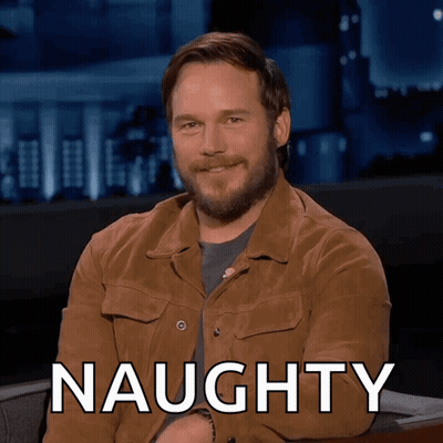 A Man In A Brown Jacket Is Smiling With The Word Naughty Behind Him GIF