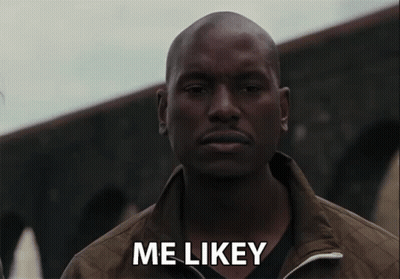 A Man In A Brown Jacket Says Me Likey In White Letters GIF