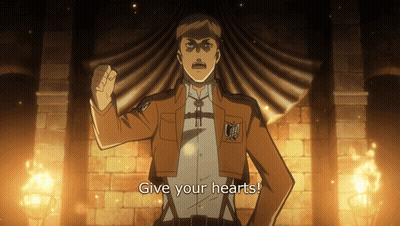 A Man In A Brown Jacket Stands In Front Of A Brick Wall And Says " Give Your Hearts " GIF