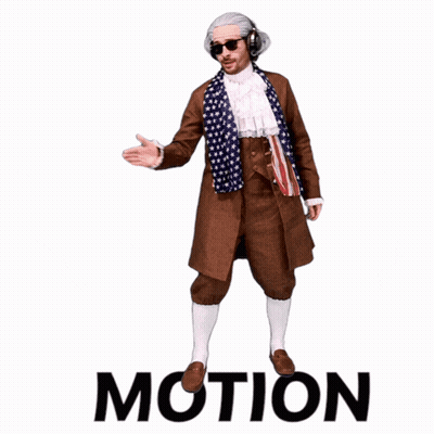 A Man In A Brown Suit And Scarf Is Pointing At The Word Motion GIF