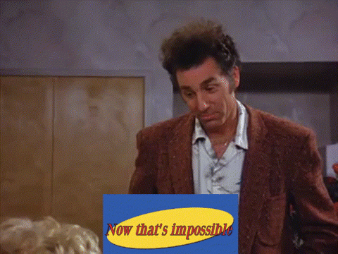 A Man In A Brown Suit Stands In Front Of A Blue Sign That Says Now That 'S Impossible GIF