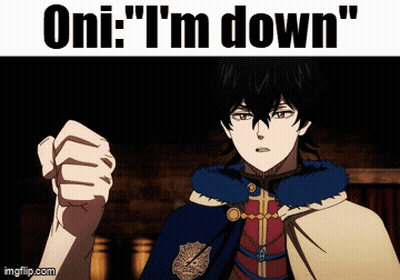 A Man In A Cape Is Giving A Fist Bump With The Words " Oni : I 'M Down " Below Him GIF