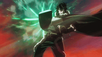 A Man In A Cape Is Holding A Shield In His Hand GIF