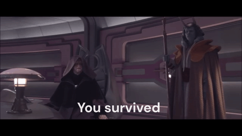 A Man In A Cape Is Standing Next To Another Man With The Words You Survived On The Bottom GIF