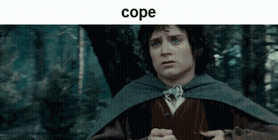 A Man In A Cape Stands In A Forest With The Word Cope Above Him GIF