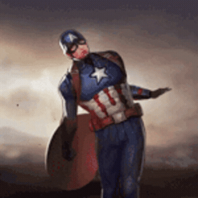 A Man In A Captain America Costume Is Holding A Shield In His Hand . GIF