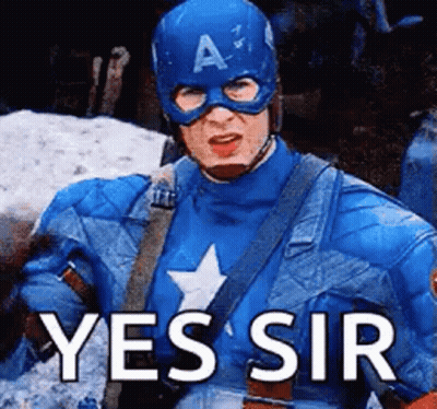 A Man In A Captain America Costume Is Wearing A Mask And A Helmet And Says Yes Sir . GIF