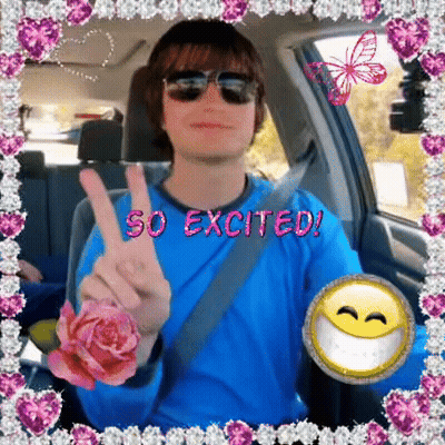 A Man In A Car Giving A Peace Sign With The Words So Excited Written Above Him GIF
