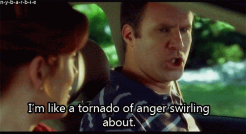 A Man In A Car Is Talking To A Woman Who Says I 'M Like A Tornado Of Anger GIF