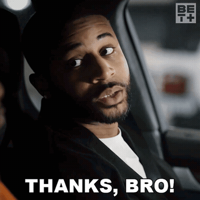 A Man In A Car Says Thanks Bro On The Screen GIF