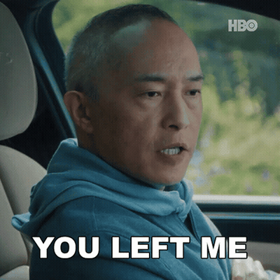 A Man In A Car Says " You Left Me " In White Letters GIF