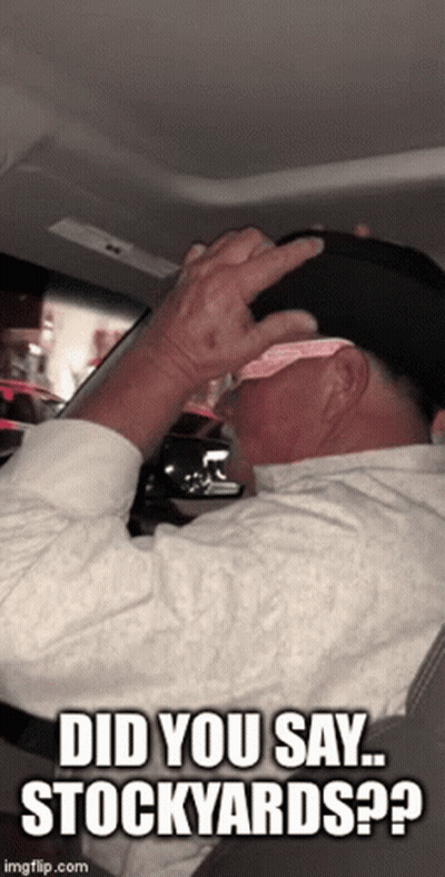A Man In A Car With The Words Did You Say Stockyards On The Bottom GIF