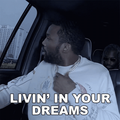 A Man In A Car With The Words Livin ' In Your Dreams GIF
