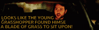 A Man In A Car With The Words Looks Like The Young Grasshopper Found Himse A Blade Of Grass To Sit Upon Written Below Hi GIF