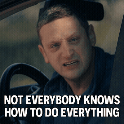 A Man In A Car With The Words " Not Everybody Knows How To Do Everything " Above Him GIF
