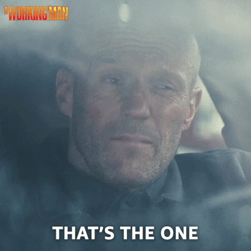 A Man In A Car With The Words " That 'S The One " On The Bottom GIF