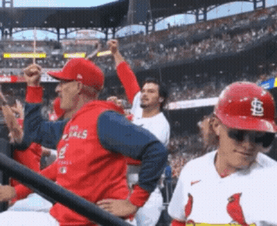 A Man In A Cardinals Jersey Stands In The Stands GIF