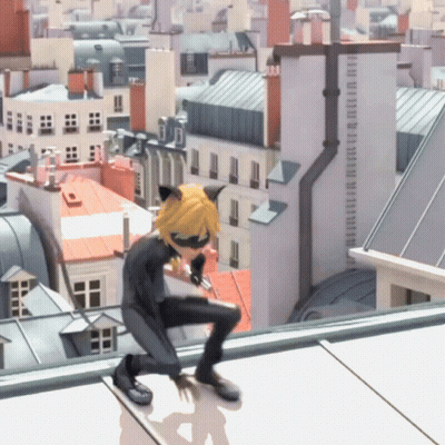 A Man In A Cat Suit Is Kneeling On A Rooftop With A City In The Background GIF